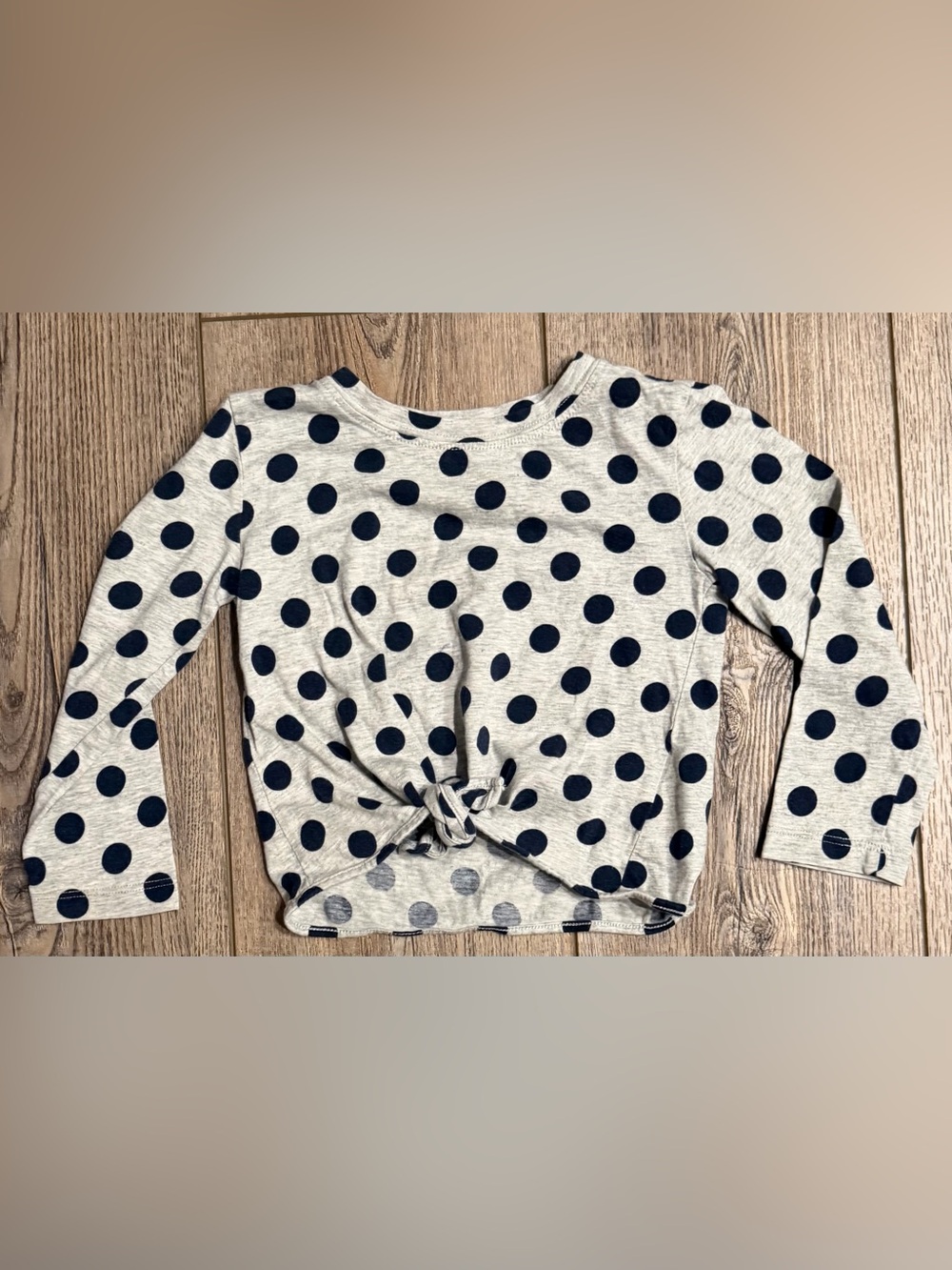 Crewcuts J.Crew Girls Grey Black Polka Dot Tie Front Top Size 2T